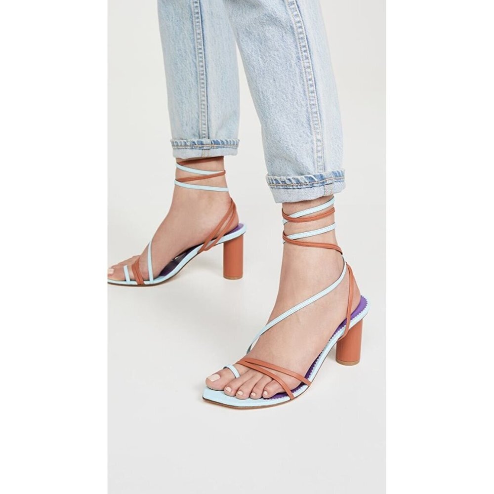 The Volon B'Way 2 Open Toe Strappy Heel Sandals Blue Red Purple Color SKY Sz 39